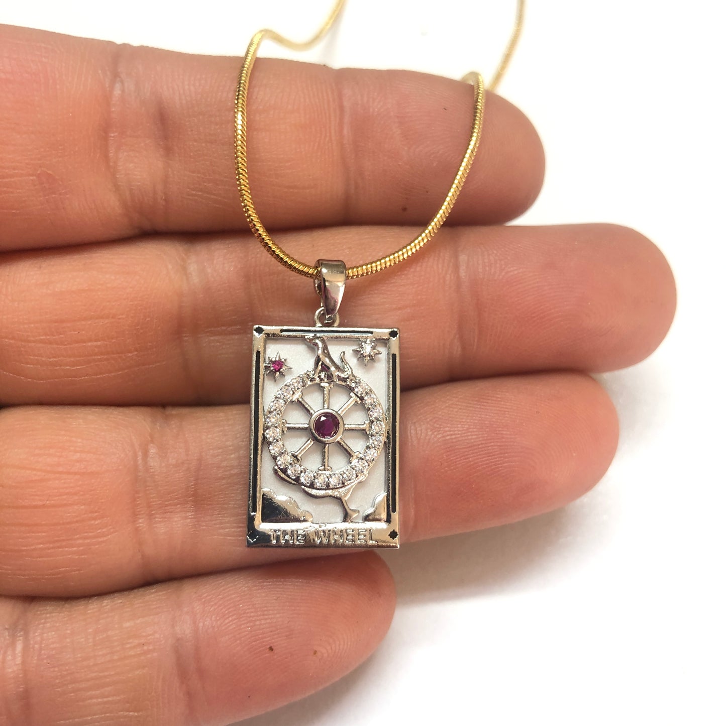 Çelik Tarot Kolye Ucu ''THE WHELL'' (Kader Çarkı Kartı)