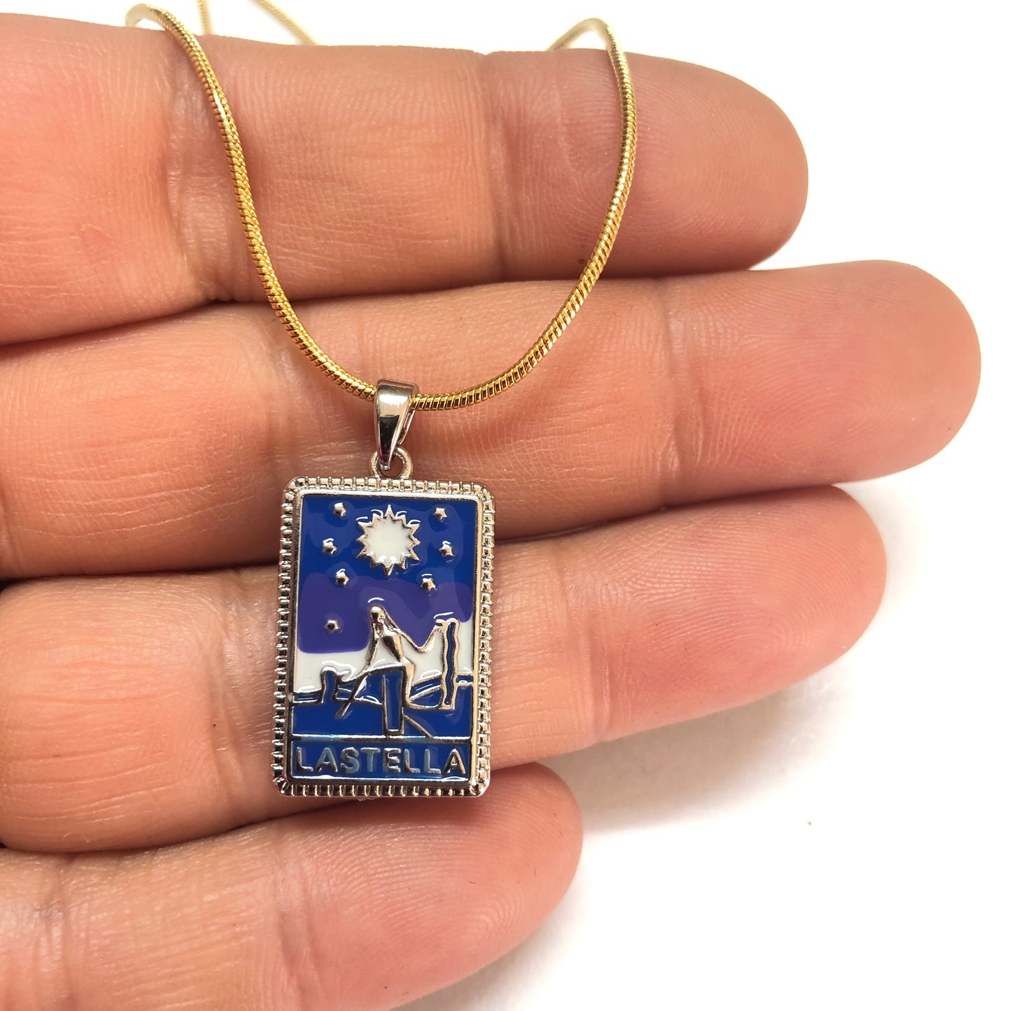 Çelik Tarot Kolye Ucu ''LA STELLA'' (Yıldız Kartı)