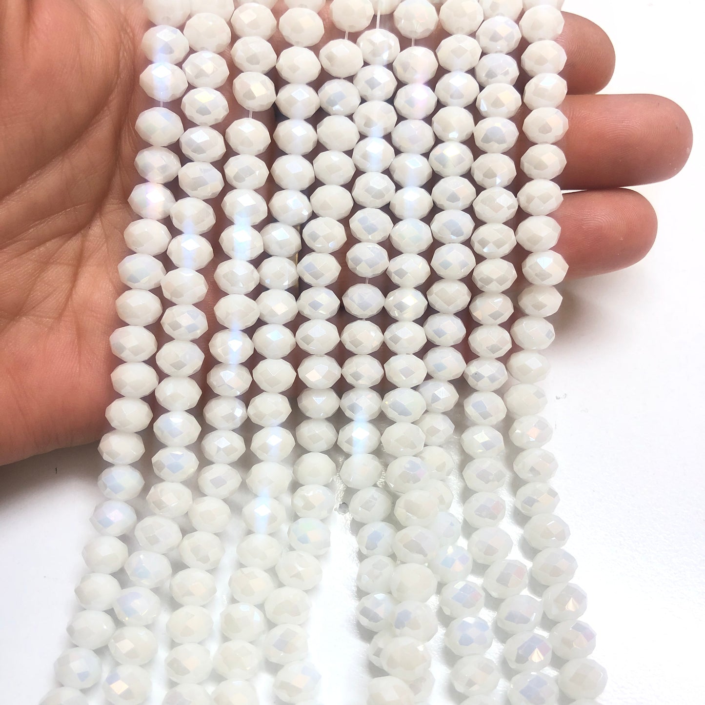 Kristal Boncuk, Çin Kristali-8mm-5 (Janjan Beyaz)