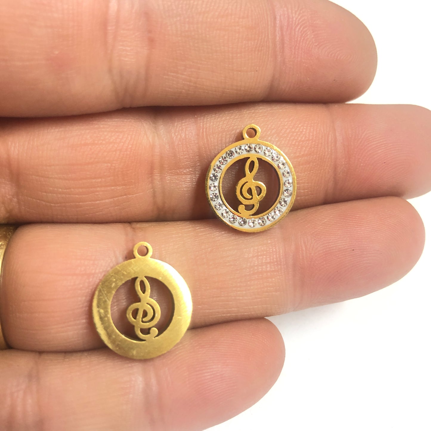 Sarı Çelik Zirkon Taşlı Yuvarlak Sol Anahtarı Uç