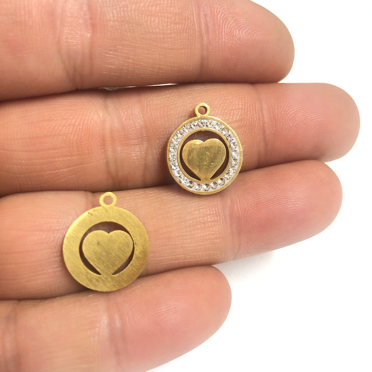 Sarı Çelik Zirkon Taşlı Yuvarlak Kalp Uç