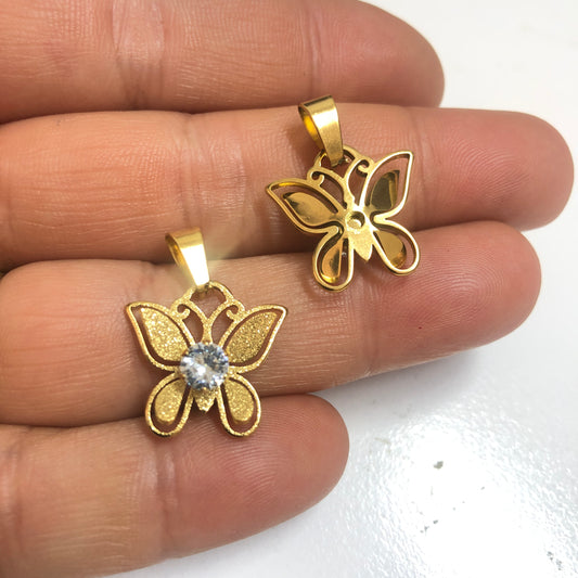 Sarı Çelik Simli Kelebek Kolye Ucu