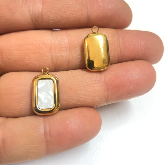 Sarı Çelik Dikdörtgen Sedef Taşlı Kolye Ucu