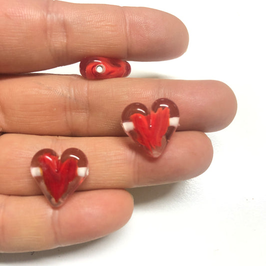 Murano Cam Kalp Kırmızı (Yan Delikli)