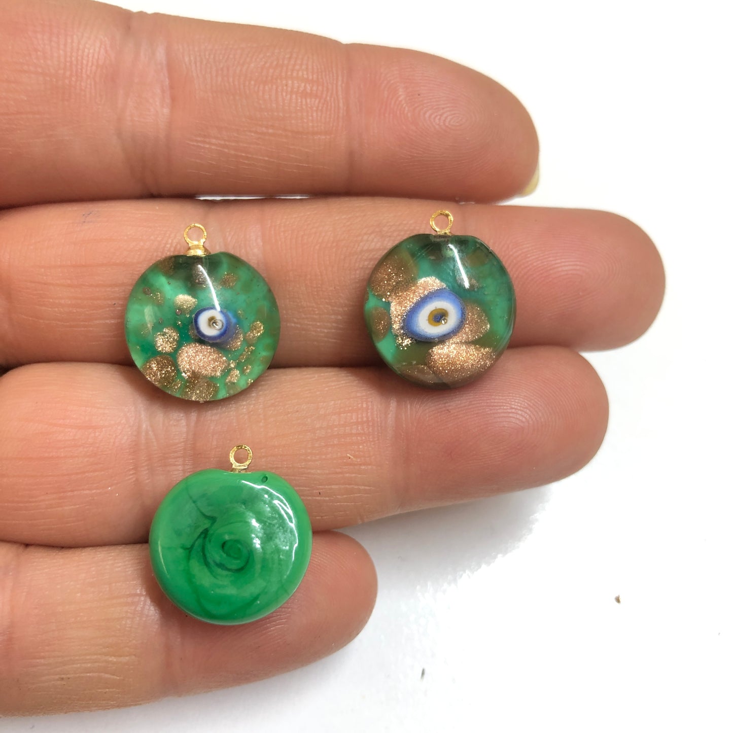 Murano Cam Simli Yuvarlak Nazar Kolye- Yeşil