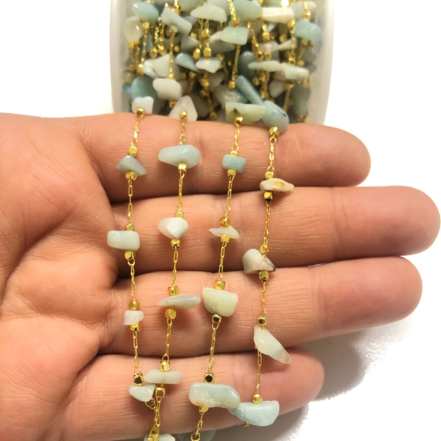 Altın Kaplama Doğaltaşlı Zincir - Amazonit