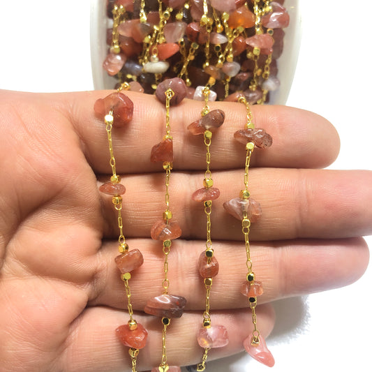 Altın Kaplama Doğaltaşlı Zincir - Akik