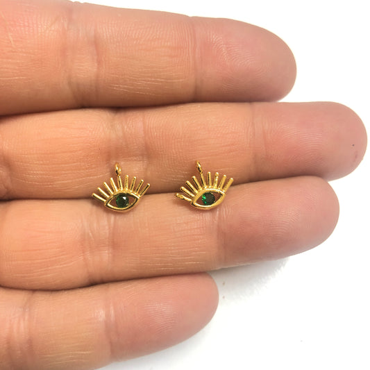 Altın Kaplama Zirkon Taşlı Nazar Göz Sallantı Aparatı - Şeffaf Zümrüt