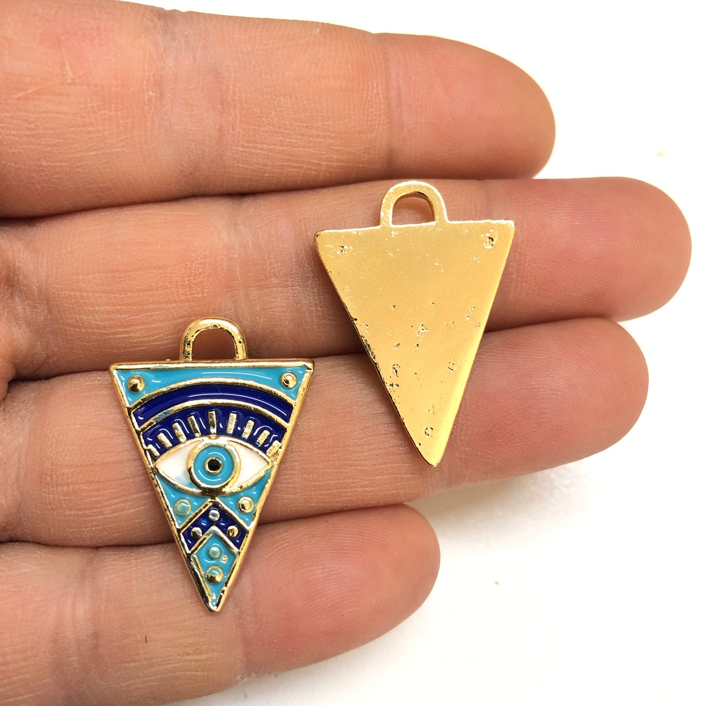 Altın Kaplama Mineli Üçgen Kolye Ucu -Turkuaz