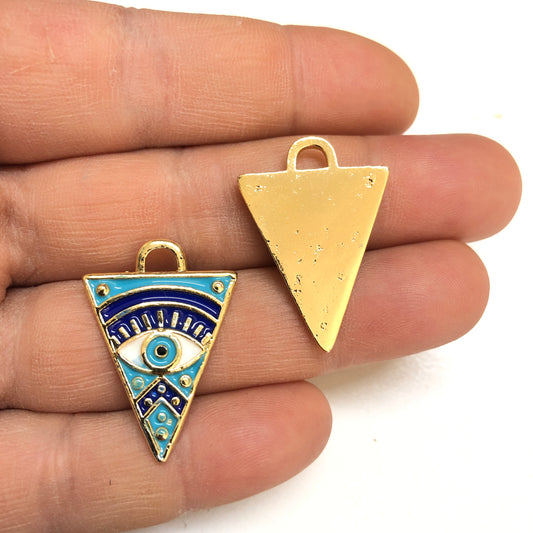 Altın Kaplama Mineli Üçgen Kolye Ucu -Turkuaz