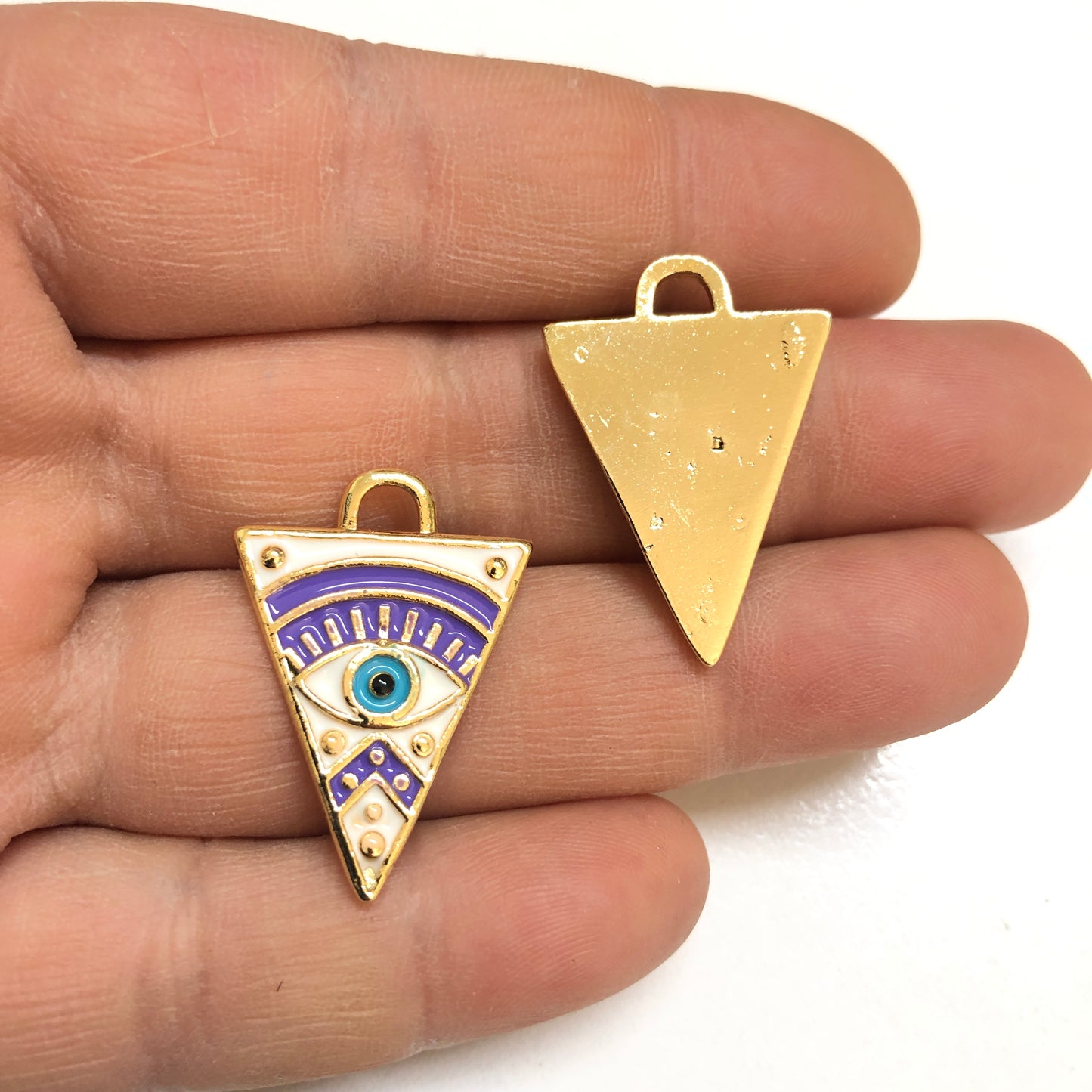 Altın Kaplama Mineli Üçgen Kolye Ucu -Mor