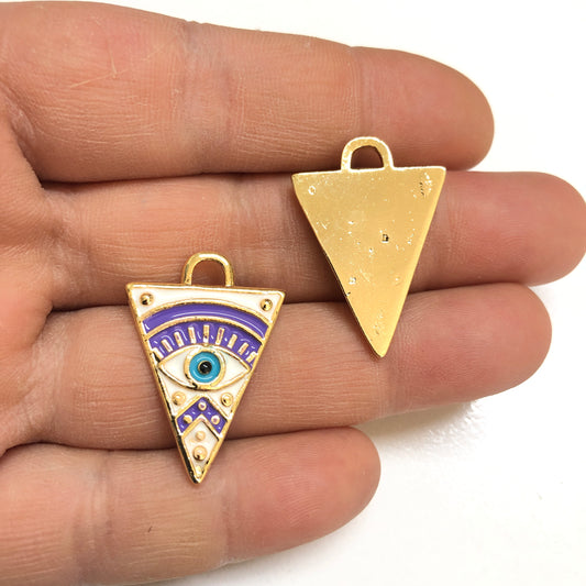 Altın Kaplama Mineli Üçgen Kolye Ucu -Mor