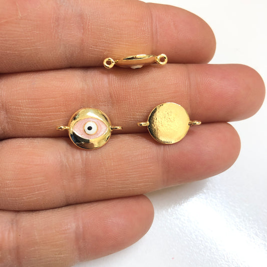 Pirinç Altın Kaplama Mineli Nazar Göz Bileklik Aparatı-Sedefli Açık Pembe