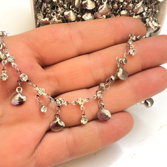 Rodyum Kaplama Taşlı İstiridyeli Zincir