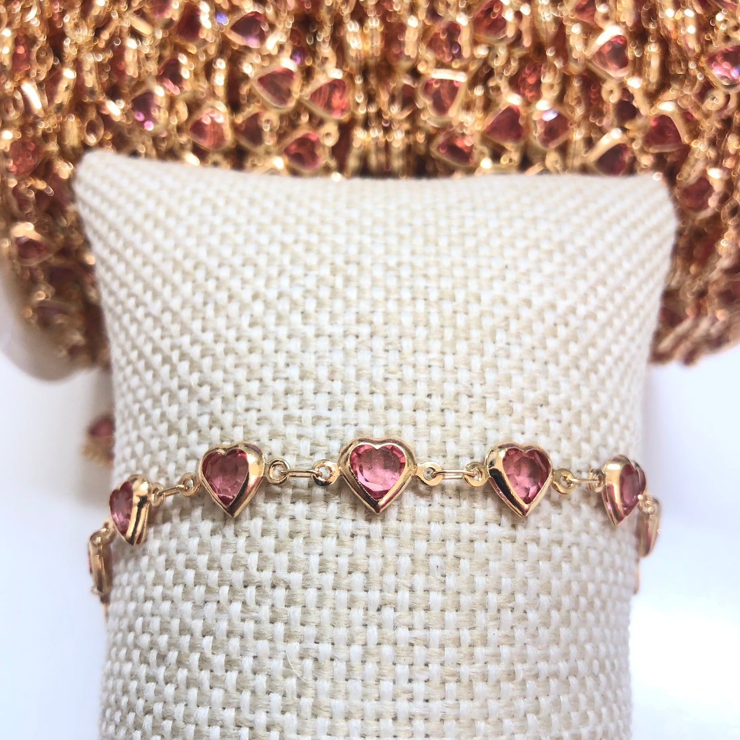 Altın Kaplama Kalp Taşlı Zincir Yan Delikli - Pembe