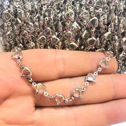 Rodyum Kaplama Kalp Taşlı Zincir Yan Delikli - Şeffaf