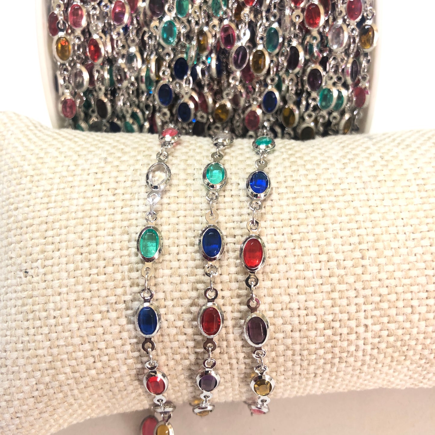 Rodyum Kaplama Oval Taşlı Zincir -Mix