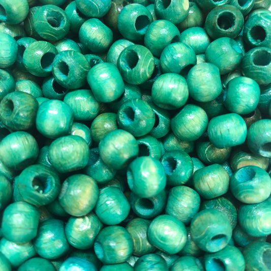 8mm Geniş Delikli Ahşap Boncuk - 25 - Turkuaz