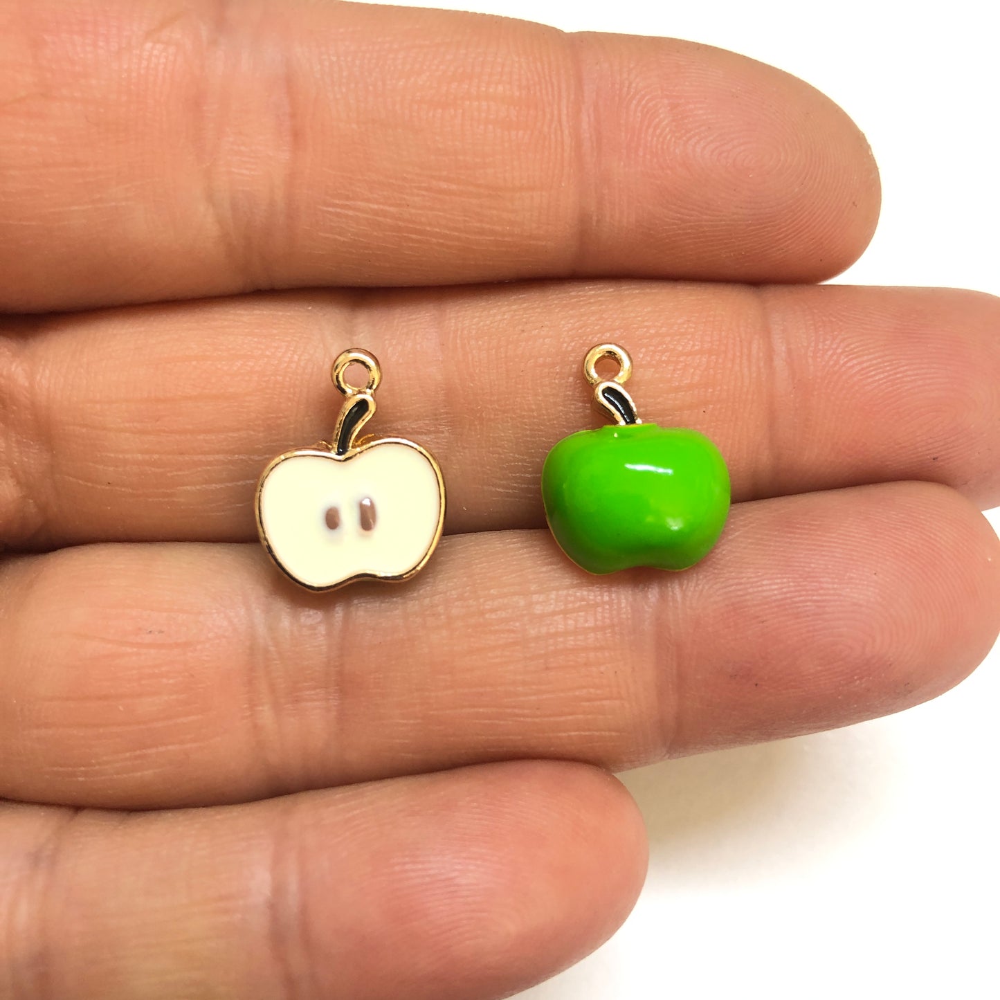 Altın Kaplama Üç boyutlu Yeşil Yarım Elma Sallantı
