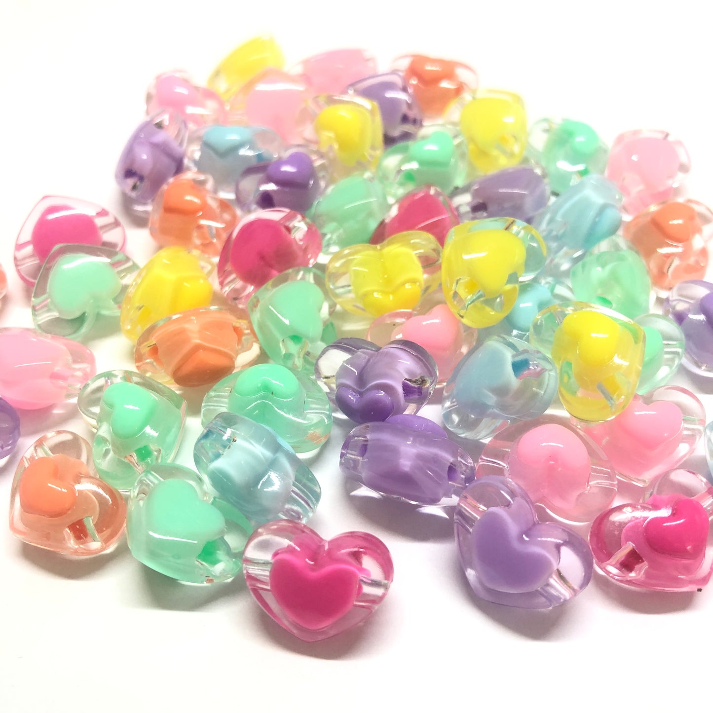 Akrilik Boncuk- Kalp 3D Renkli 17 mm