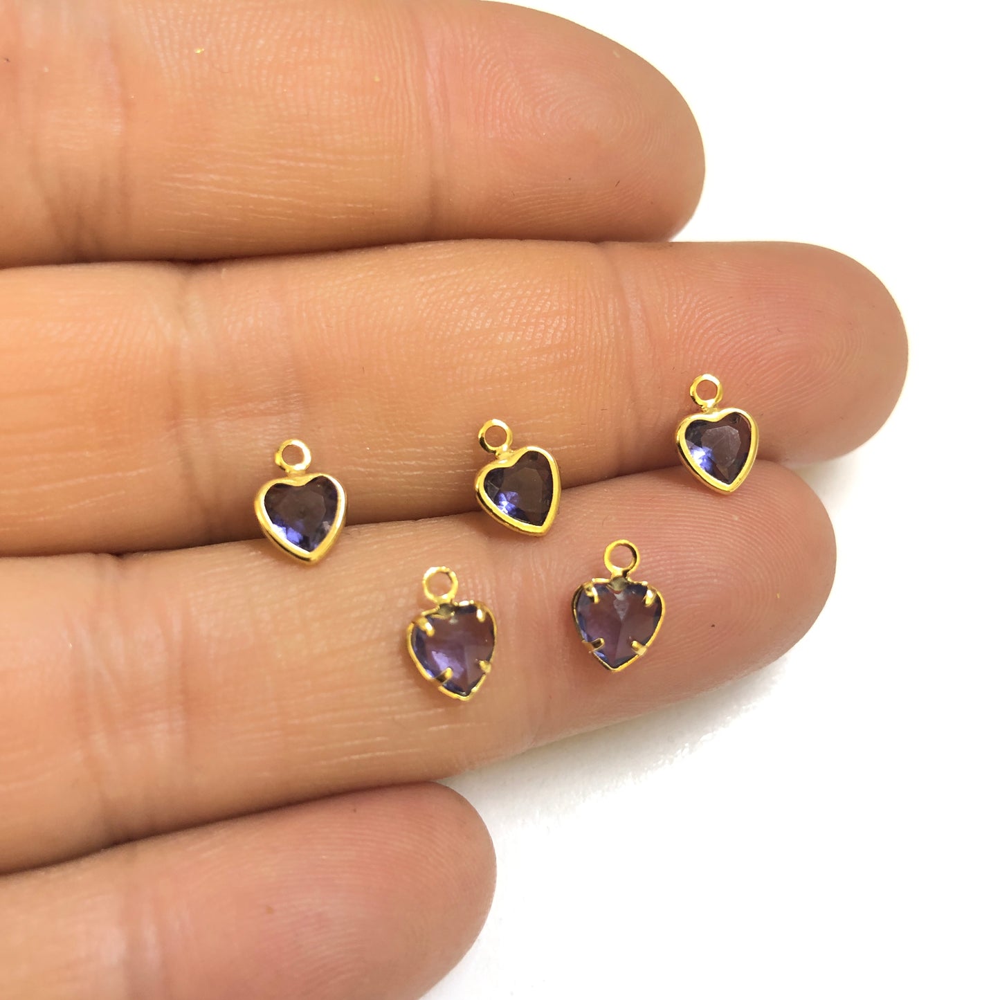 Altın Kaplama 6mm Zirkon Taşlı Kalp Sallantı -Şeffaf Mor