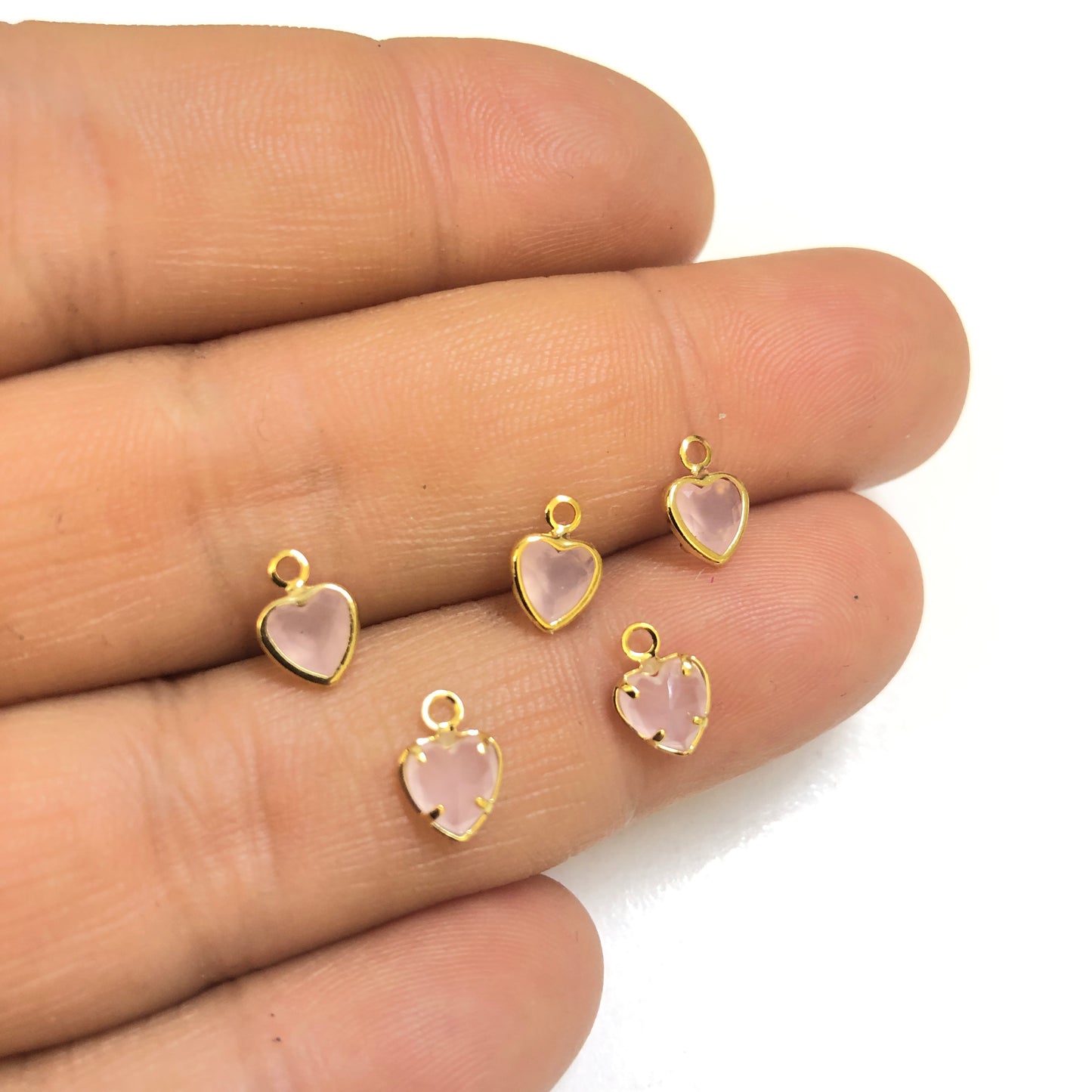 Altın Kaplama 6mm Zirkon Taşlı Kalp Sallantı -Buzlu Pembe