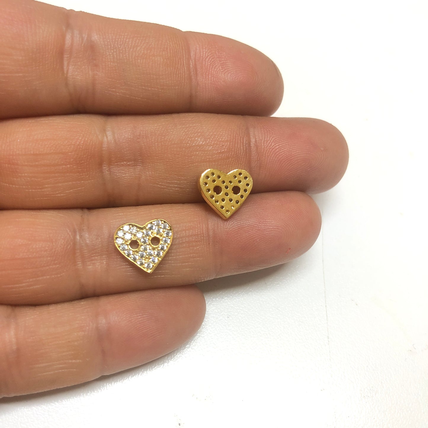 Altın Kaplama Zirkon Taşlı Düğme Bileklik Aparatı-Kalp