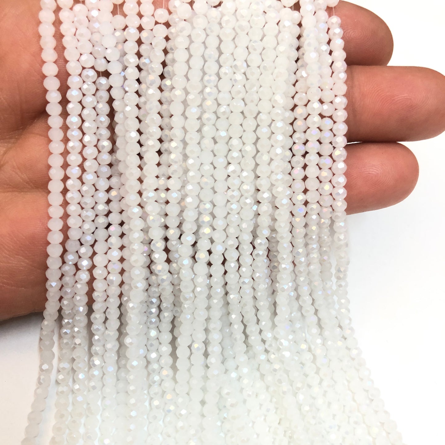 Kristal Boncuk, Çin Kristali-2mm- 28 - Buzlu Parlak Beyaz