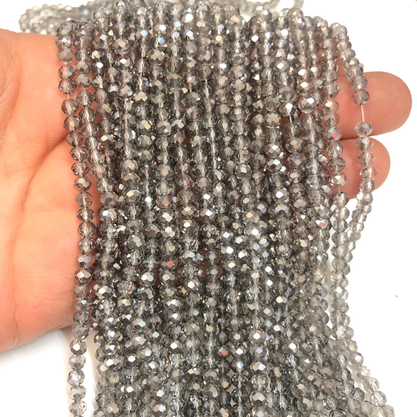 Kristal Boncuk, Çin Kristali-4mm - 3 - Şeffaf JanJan Dumanlı Gri