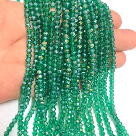 Kristal Boncuk, Çin Kristali-4mm - 35 - Şeffaf Janjan Turkuaz Yeşil