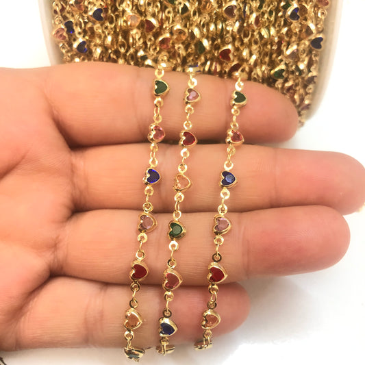 Altın Kaplama Kalp Taşlı Zincir Yan Delikli -Mini Mix