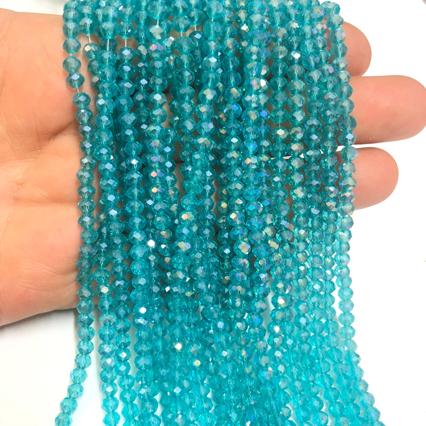 Kristal Boncuk, Çin Kristali-4mm - 72- Şeffaf Janjanlı Turkuaz