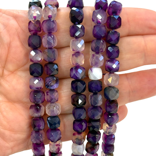 A Kalite Fasetli Mor Akik Küp – 8mm, Yaklaşık Uzunluk – 32.5cm