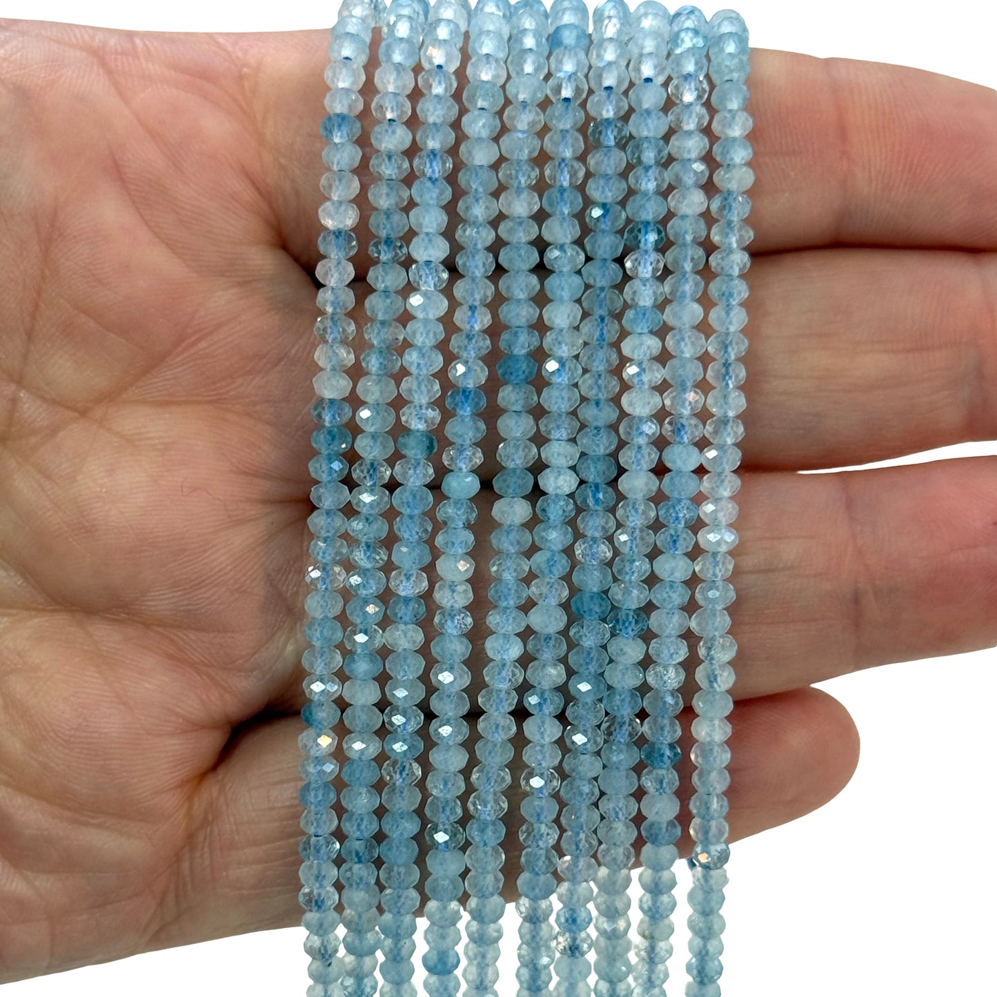 A Kalite Fasetli Akuamarin Rondel Kesim – Yaklaşık 38.5cm