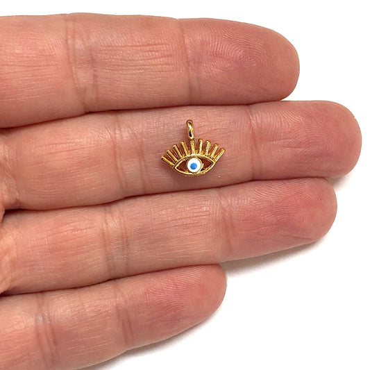 Altın Kaplama Mineli Nazar Göz Sallantı Aparatı - Beyaz