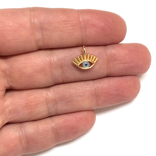 Altın Kaplama Mineli Nazar Göz Sallantı Aparatı - Mavi