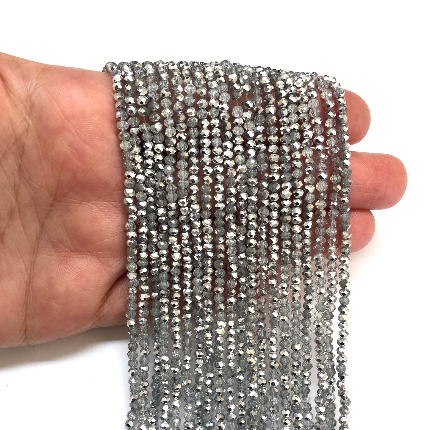 Kristal Boncuk, Çin Kristali-2mm- 32 - Şeffaf Janjan Gümüş