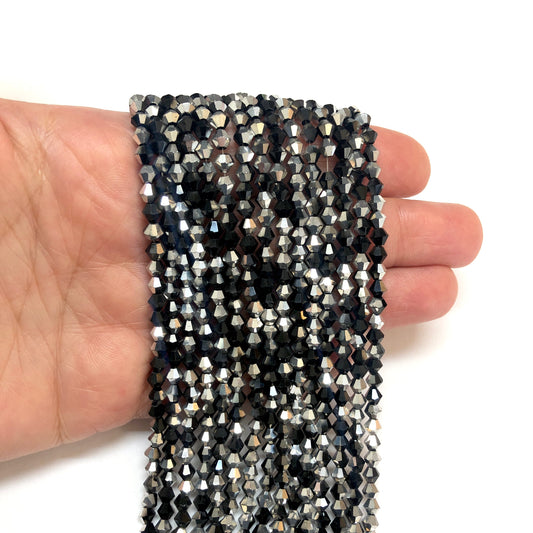 Kristal Boncuk, Piramit Çin Kristali 4 mm - Janjan Siyah