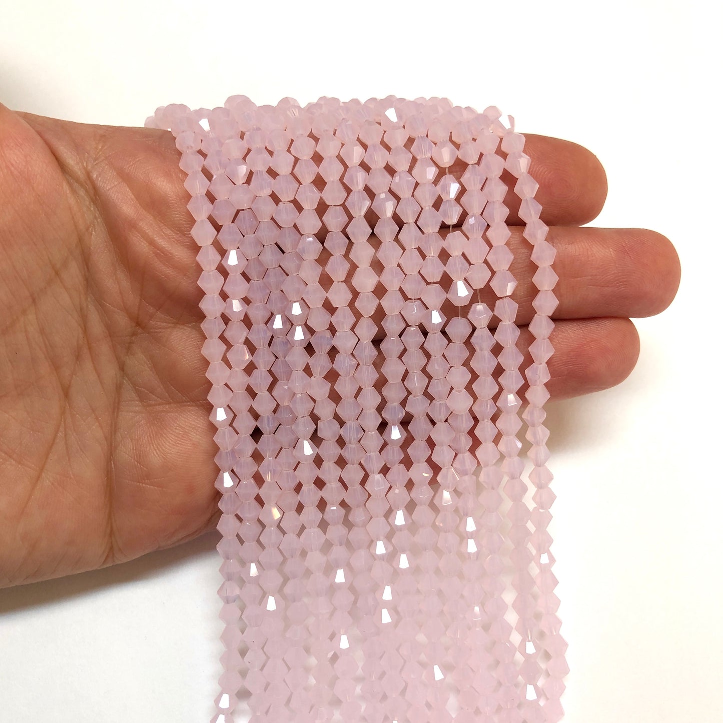 Kristal Boncuk, Piramit Çin Kristali 4 mm - Açık Pembe