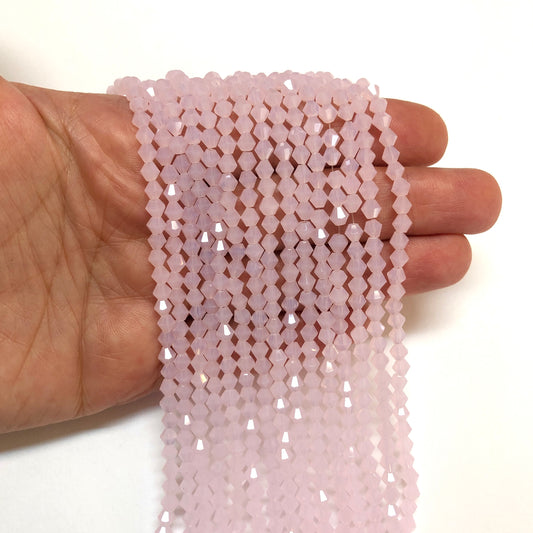Kristal Boncuk, Piramit Çin Kristali 4 mm - Açık Pembe