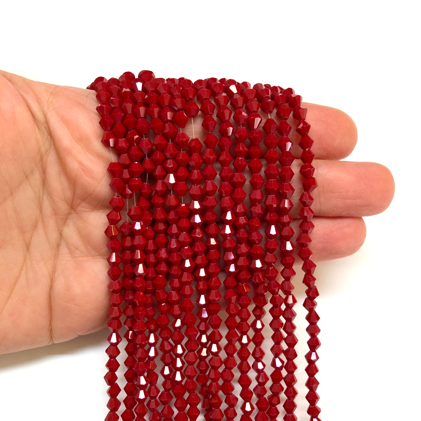 Kristal Boncuk, Piramit Çin Kristali 4 mm - Bordo