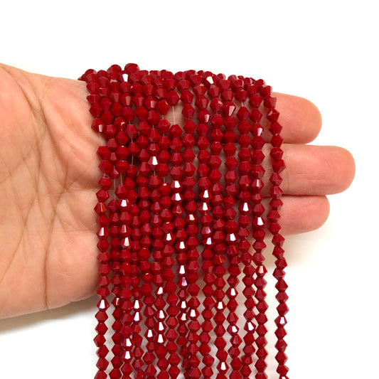 Kristal Boncuk, Piramit Çin Kristali 4 mm - Bordo