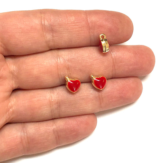 Altın Kaplama Mineli Çift Taraflı Kalp - Kırmızı