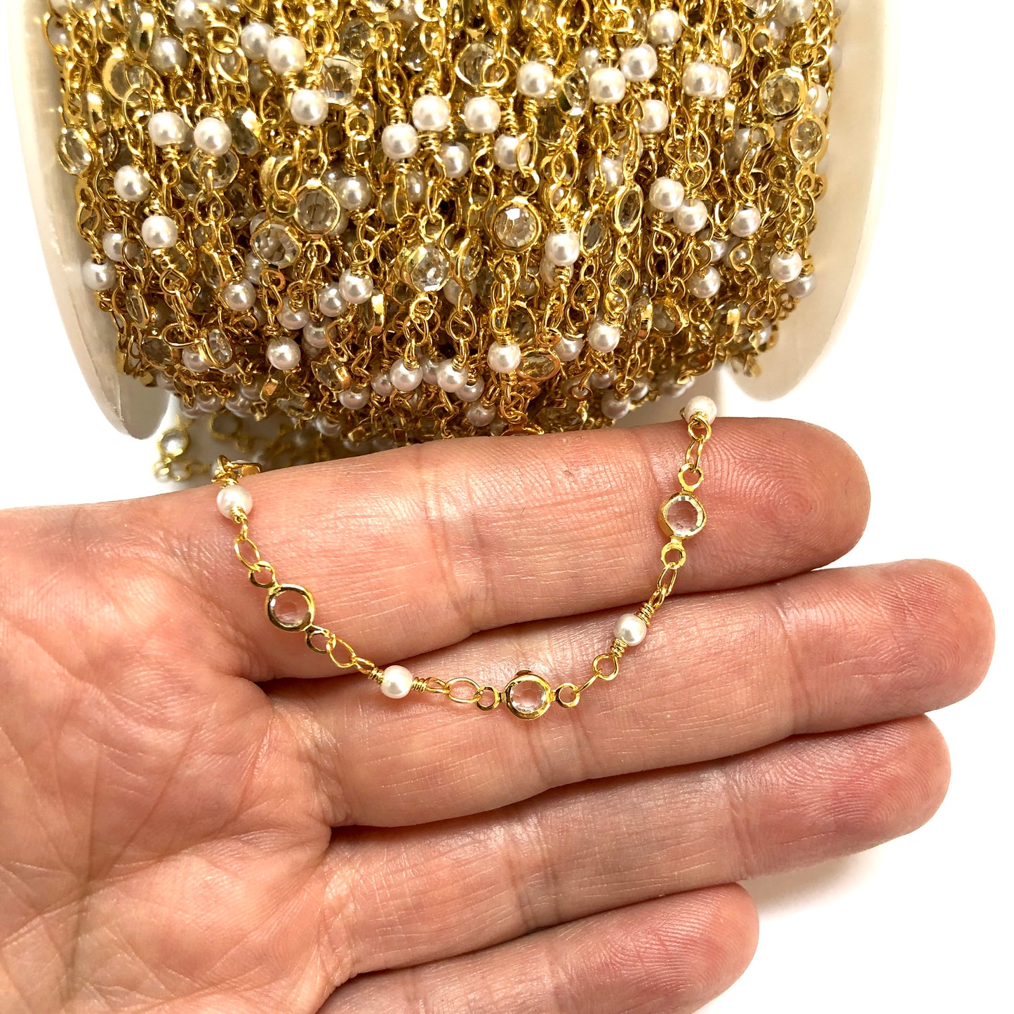 Altın Kaplama İncili Zirkon Taşlı Zincir