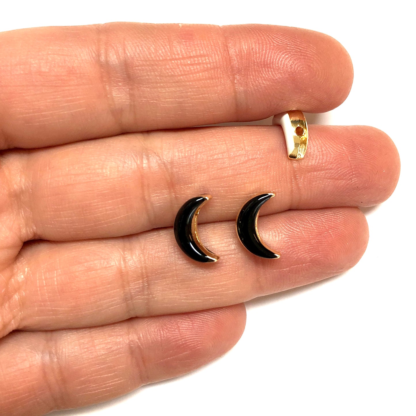 Altın Kaplama Çift Taraflı Mineli Hilal - Siyah