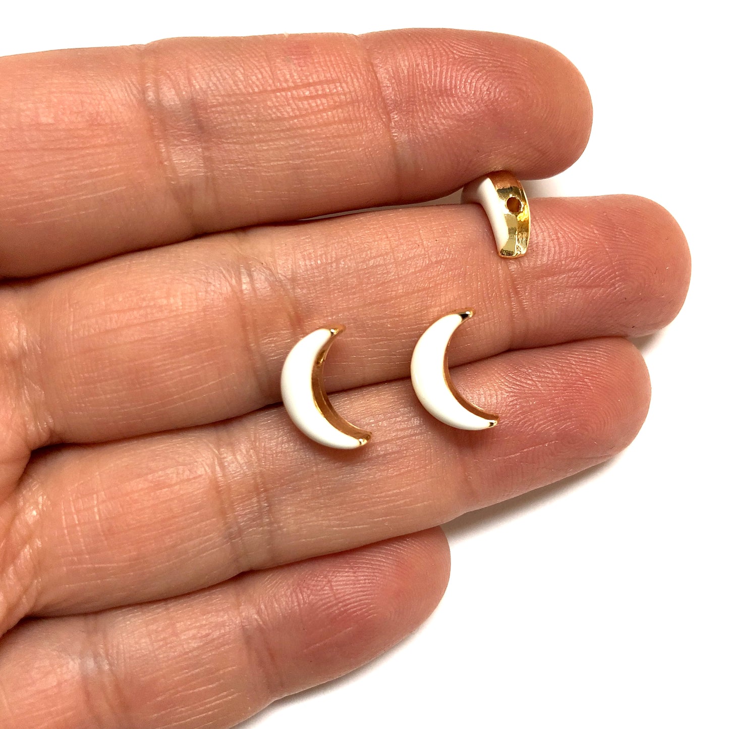 Altın Kaplama Çift Taraflı Mineli Hilal - Beyaz