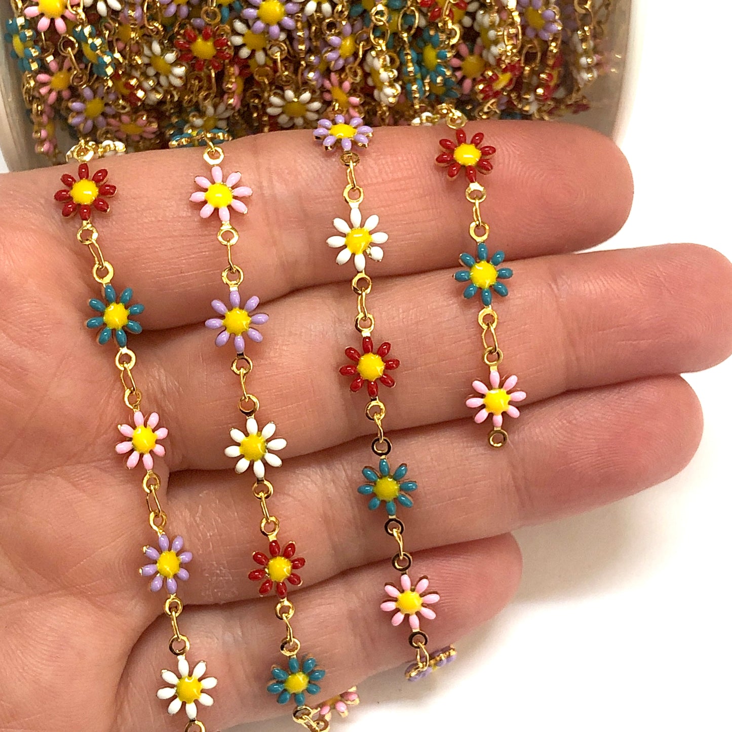 Altın Kaplama Mineli Papatya Zincir-Mix