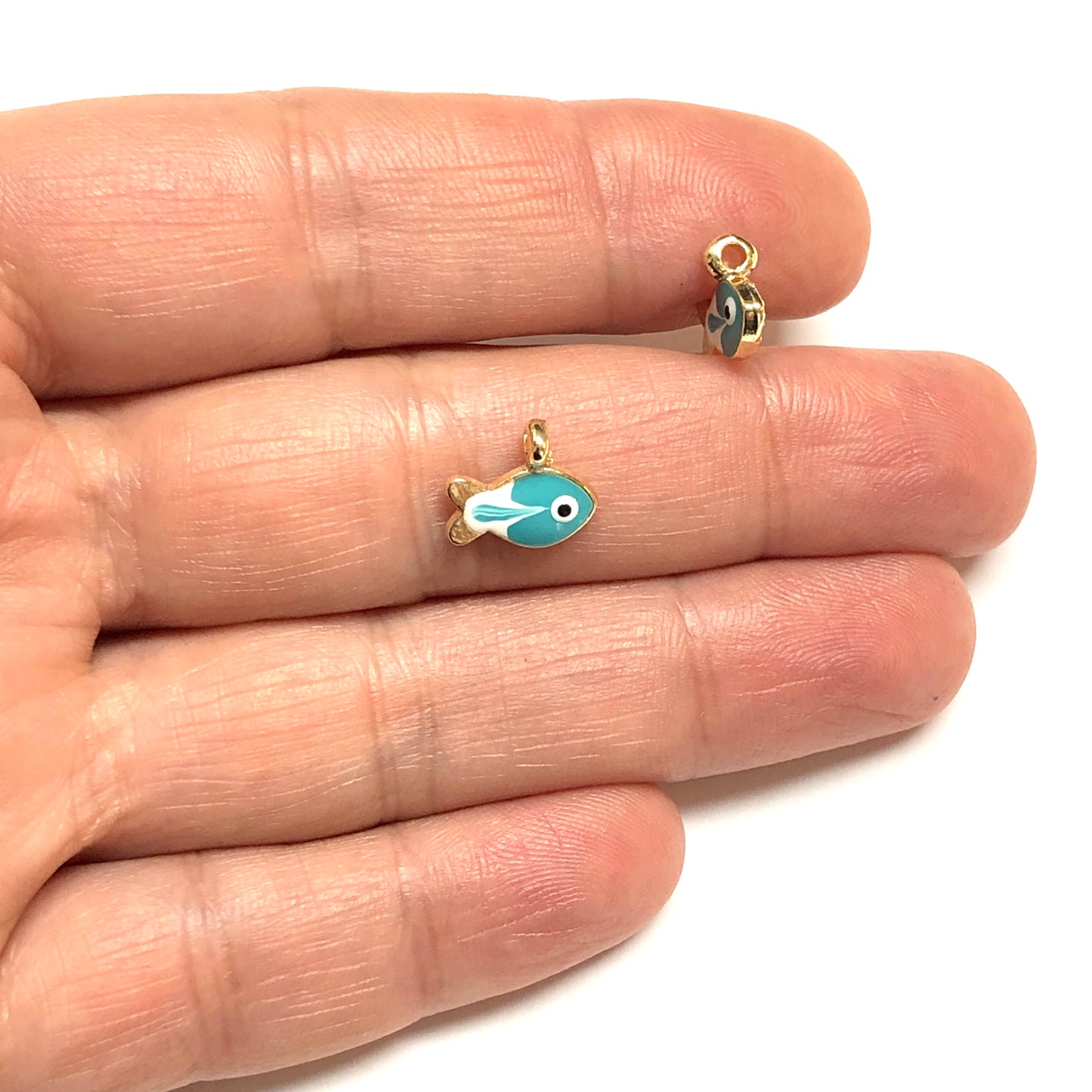Altın Kaplama Mineli Küçük Balık Sallantı - Turkuaz-Beyaz