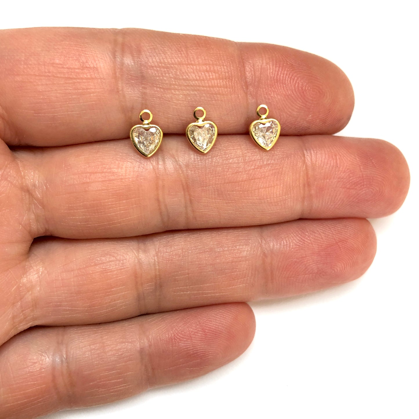 Altın Kaplama 6mm Zirkon Taşlı Kalp Sallantı - Şeffaf