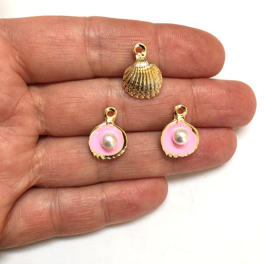 Altın Kaplama Mineli Tek İncili İstiridye Orta - Pembe